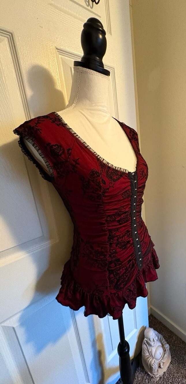 Whimseygoth j.t.b. petite Red and Black Corset-Style Top